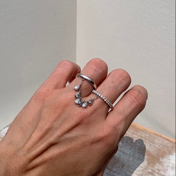 Sterling Silver Moissanite Two-Finger Ring | Double Ring | Sizes 5.5 & 8 - Thumbnail 2