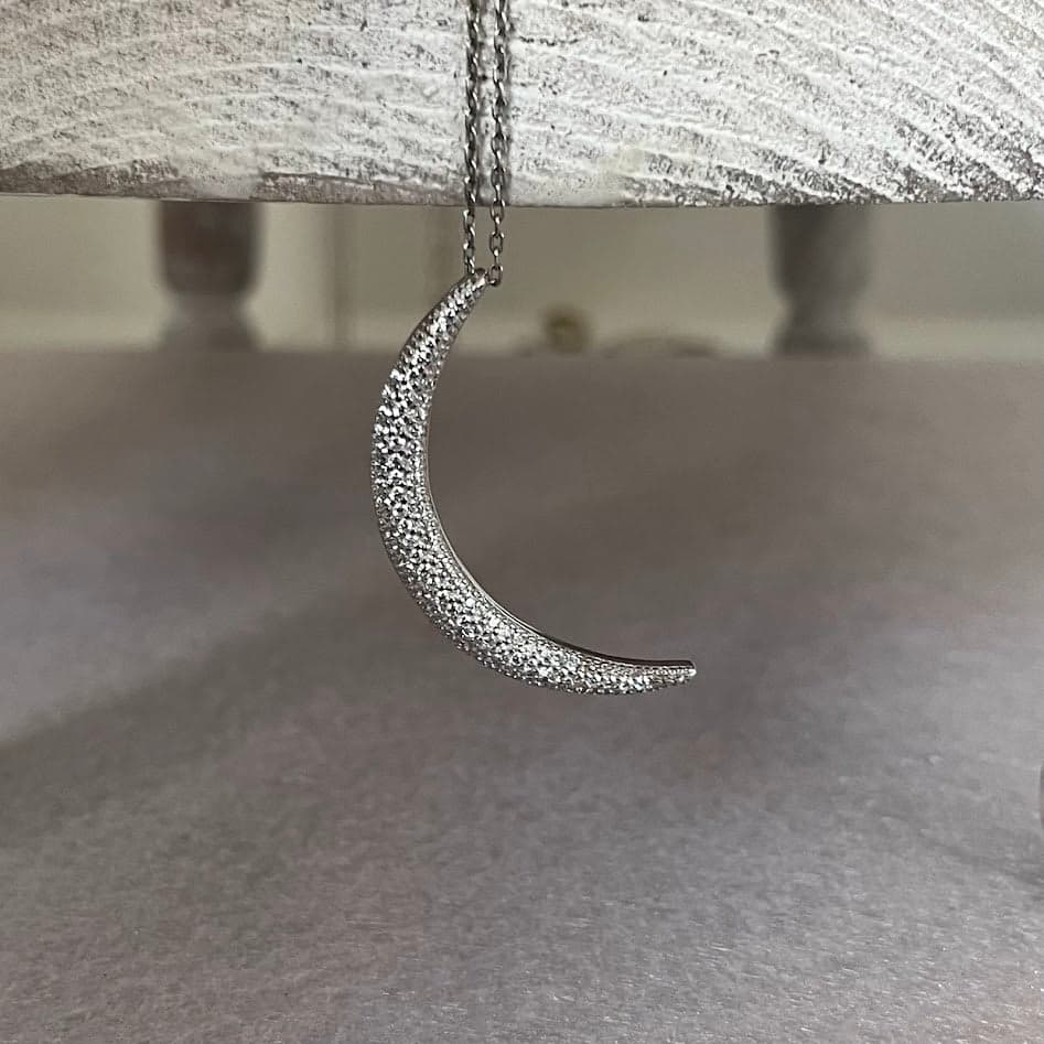 Sterling Silver Crescent Moon Pavé Pendant - Thumbnail 2