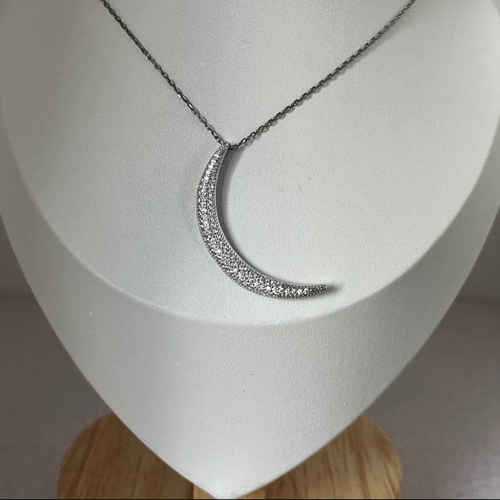Sterling Silver Crescent Moon Pavé Pendant - Thumbnail 8