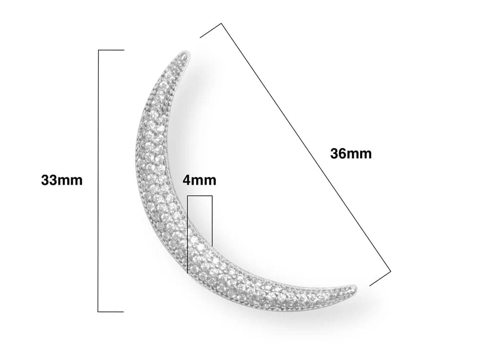 Sterling Silver Crescent Moon Pavé Pendant - Thumbnail 10