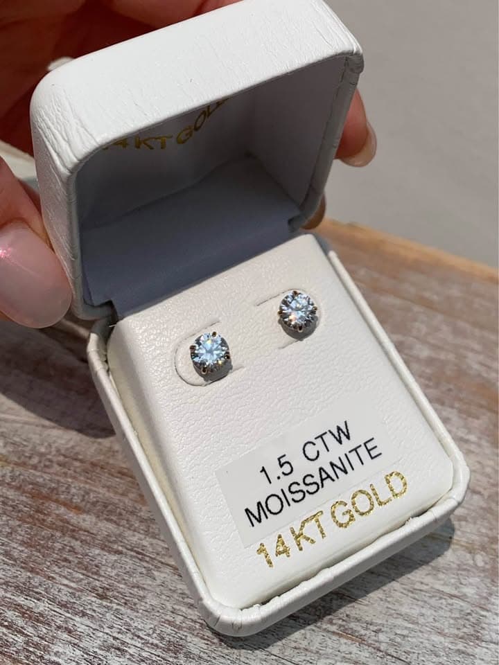 14K Gold 1.5 CTW Moissanite Stud Earrings