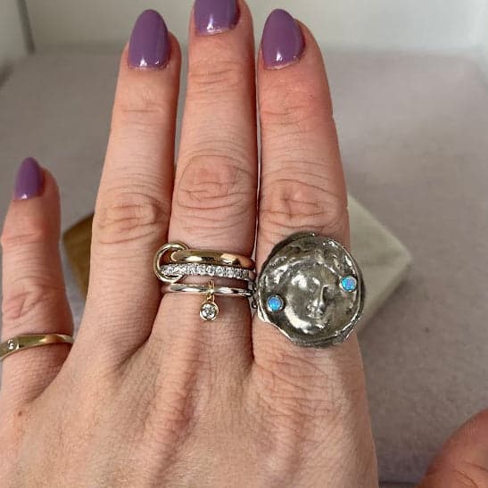 Studio Made Sterling Silver Greek Goddess Ring with Opal - Thumbnail 4