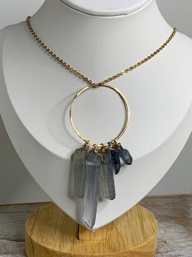 14K Gold Aura Quartz Crystal Pendant | Five Aura Quartz Points - Thumbnail 4