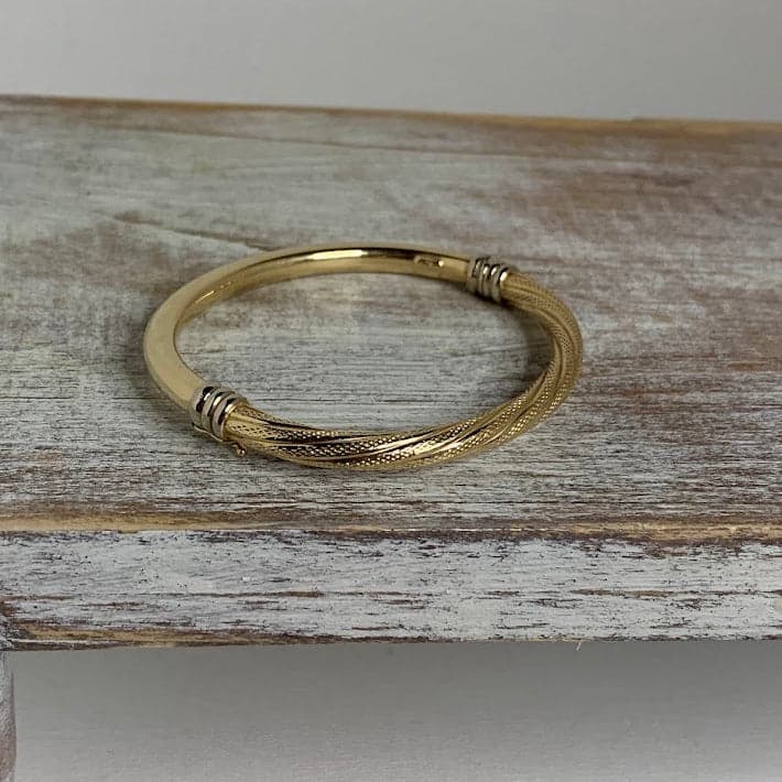 Vintage 10K Gold Textured Bangle Bracelet | 9.9g | Two-Tone Accents - Thumbnail 2