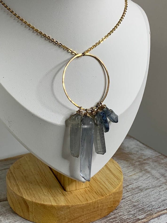 14K Gold Aura Quartz Crystal Pendant | Five Aura Quartz Points - Thumbnail 2