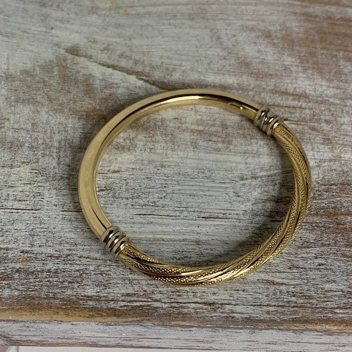 Vintage 10K Gold Textured Bangle Bracelet | 9.9g | Two-Tone Accents - Thumbnail 7