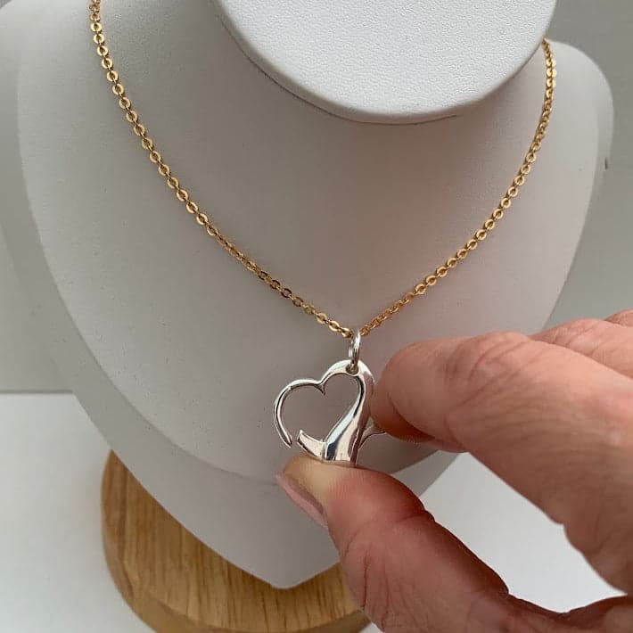 Sterling Silver Heart Charm Holder Pendant | Connector Clasp | Locking Enhancer - Thumbnail 3