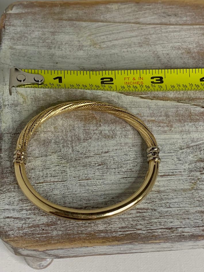Vintage 10K Gold Textured Bangle Bracelet | 9.9g | Two-Tone Accents - Thumbnail 3