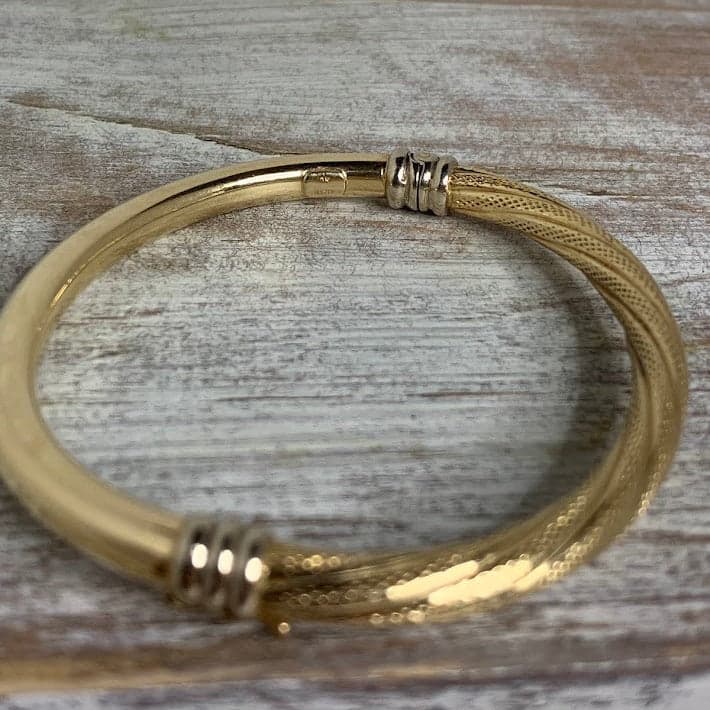 Vintage 10K Gold Textured Bangle Bracelet | 9.9g | Two-Tone Accents - Thumbnail 6