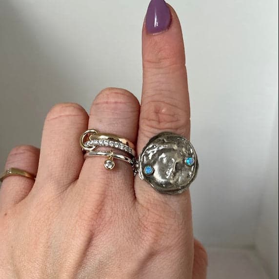 Studio Made Sterling Silver Greek Goddess Ring with Opal - Thumbnail 2