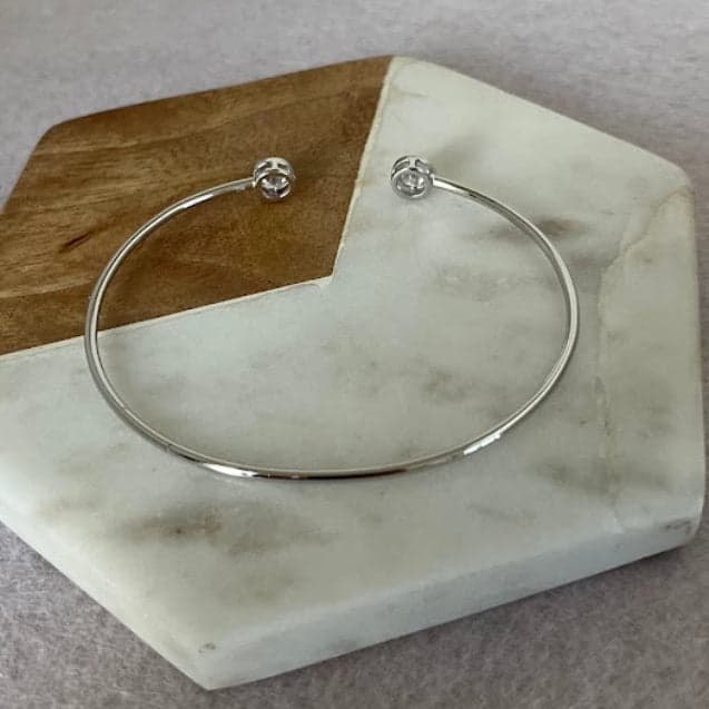 Sterling Silver Bezel Set CZ Cuff - Thumbnail 6