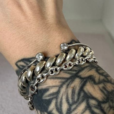 Sterling Silver Bezel Set CZ Cuff - Thumbnail 5