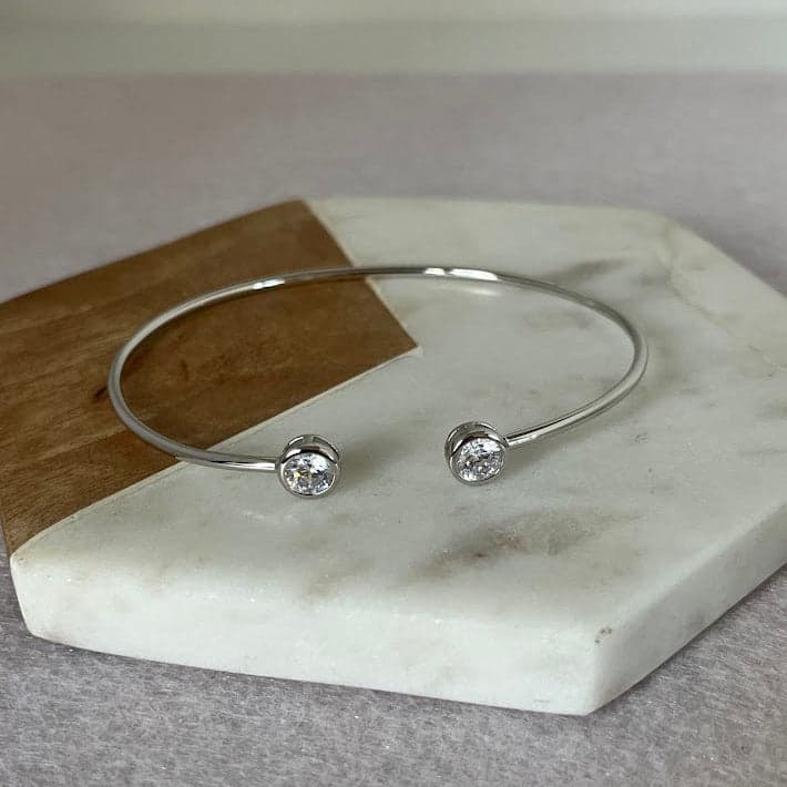 Sterling Silver Bezel Set CZ Cuff - Thumbnail 3