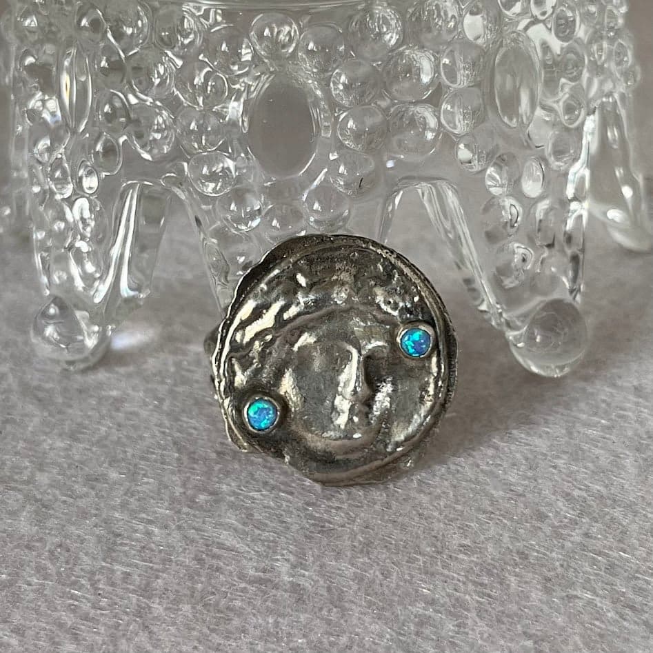 Studio Made Sterling Silver Greek Goddess Ring with Opal - Thumbnail 3