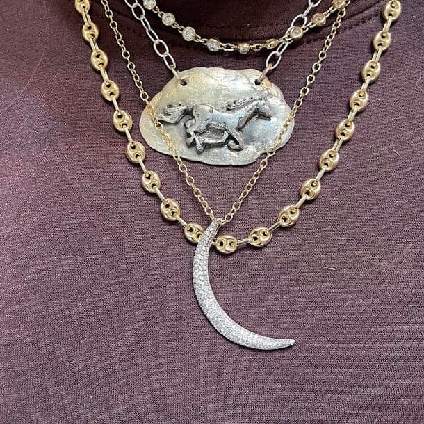 Sterling Silver Crescent Moon Pavé Pendant - Thumbnail 4