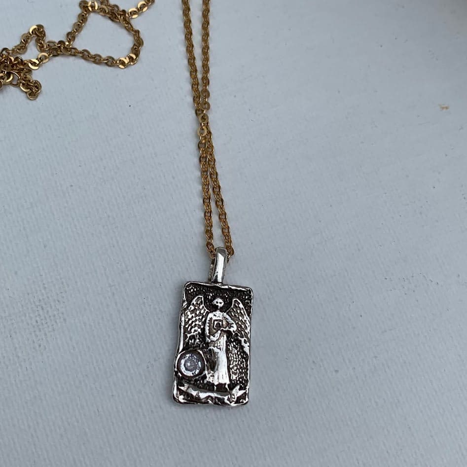 The Hermit | Handmade .999 Fine Silver Tarot-Inspired Pendant | CZ Accent - Thumbnail 2