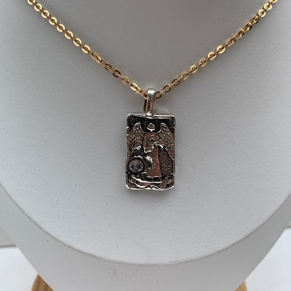 The Hermit | Handmade .999 Fine Silver Tarot-Inspired Pendant | CZ Accent - Thumbnail 5