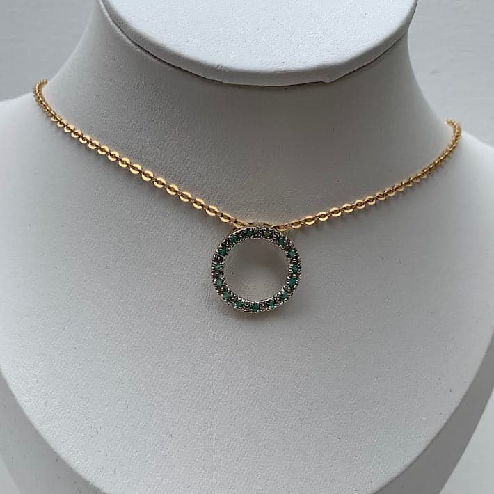 10K Gold Emerald Circle Pendant | Diamond Accent Halo | Eternal Circle - Thumbnail 5