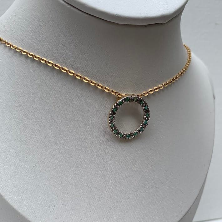 10K Gold Emerald Circle Pendant | Diamond Accent Halo | Eternal Circle - Thumbnail 6