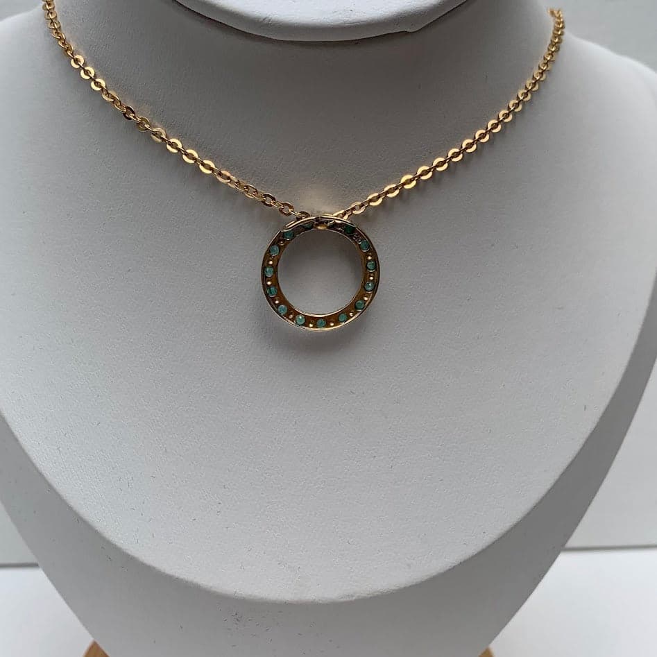 10K Gold Emerald Circle Pendant | Diamond Accent Halo | Eternal Circle - Thumbnail 4
