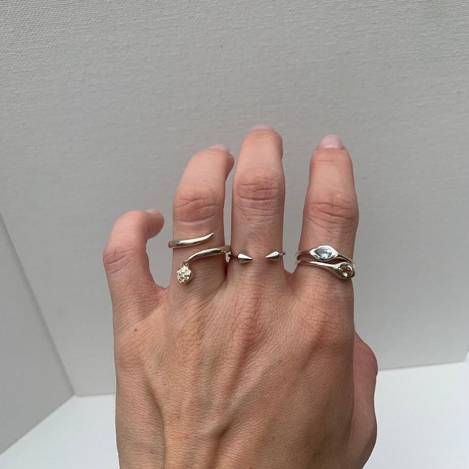 Sterling Silver Spike Open Ring | Minimalist Adjustable Ring - Thumbnail 2