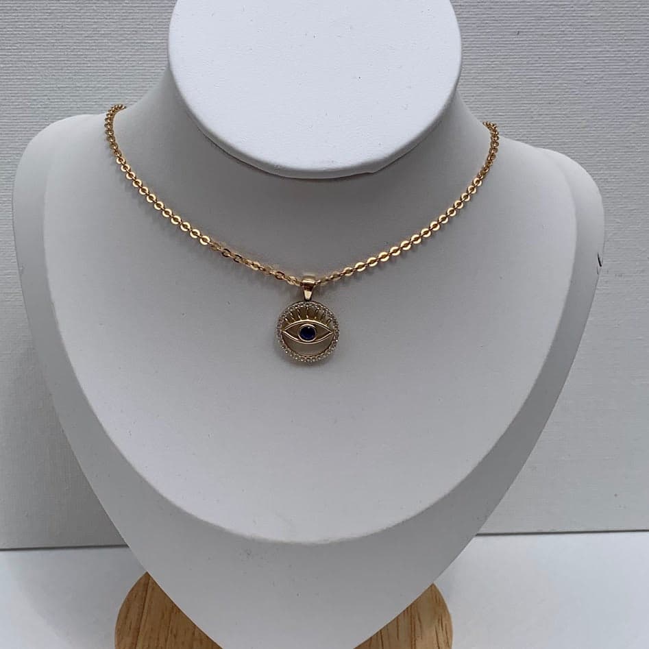 10K Gold Evil Eye Pendant | Blue CZ & CZ Halo | 1.26g - Thumbnail 5