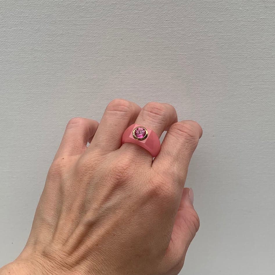 Pink Jade Ring with 14K Gold Bezel | Size 6.75 - Thumbnail 3