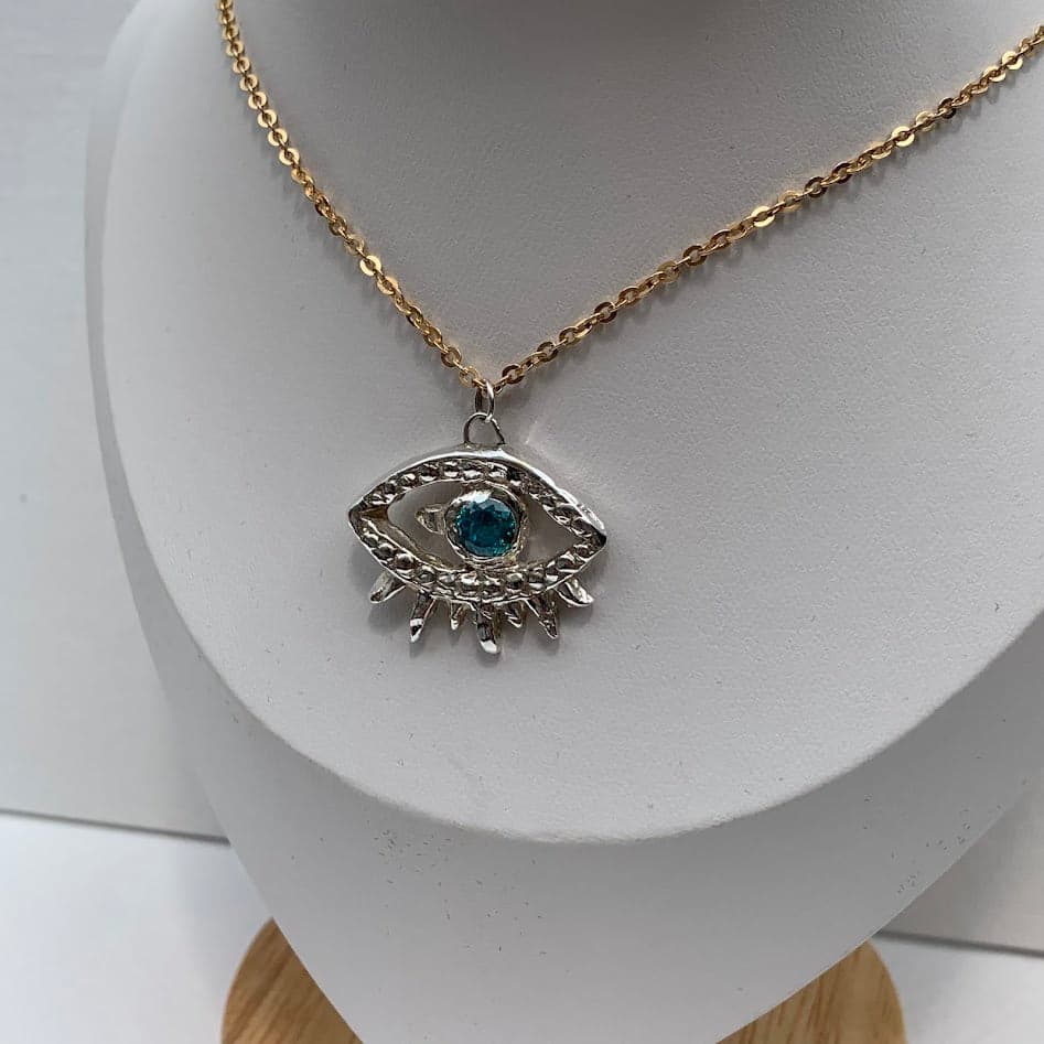 Handmade .999 Fine Silver Evil Eye Pendant | Blue CZ | Protective Symbol - Thumbnail 4