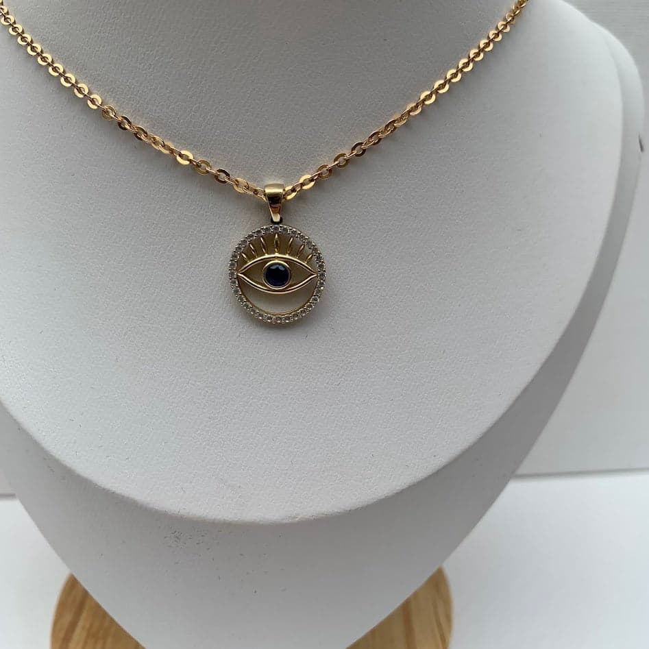 10K Gold Evil Eye Pendant | Blue CZ & CZ Halo | 1.26g - Thumbnail 4