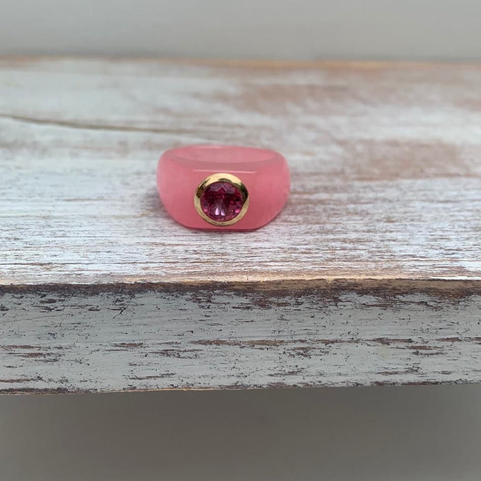 Pink Jade Ring with 14K Gold Bezel | Size 6.75 - Thumbnail 5