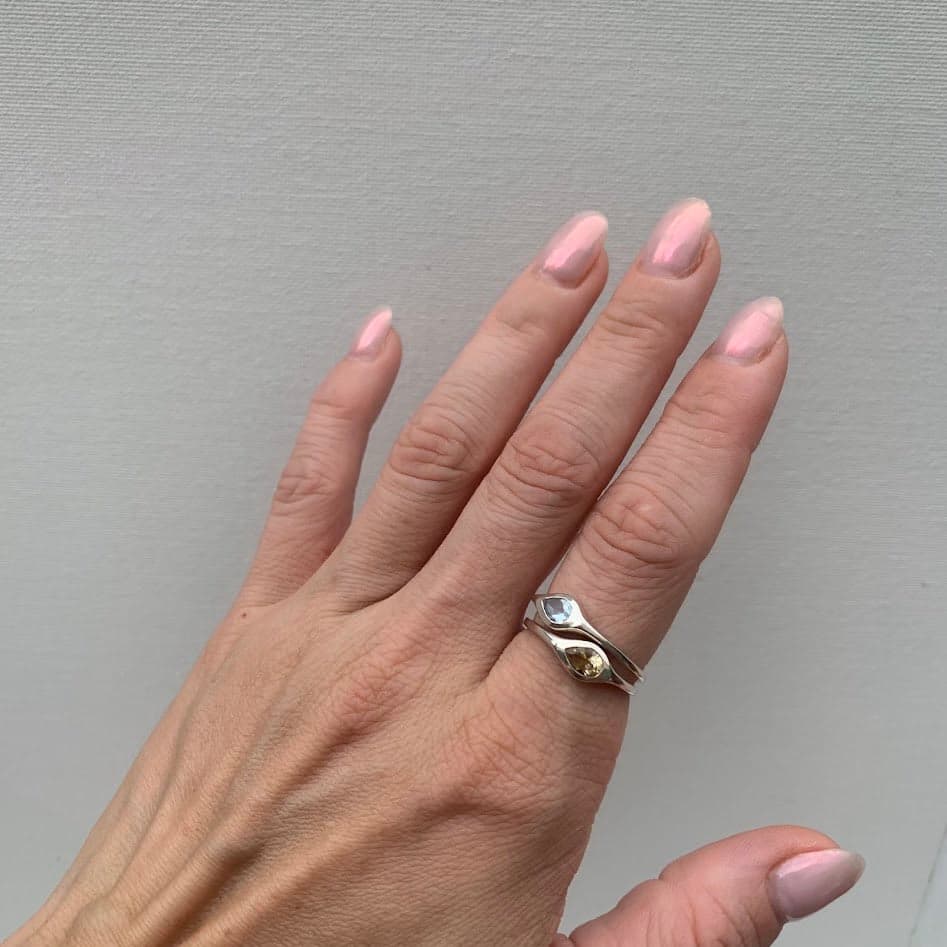 Sterling Silver Aquamarine & Citrine Stacking Ring Set Size 8 - Thumbnail 3