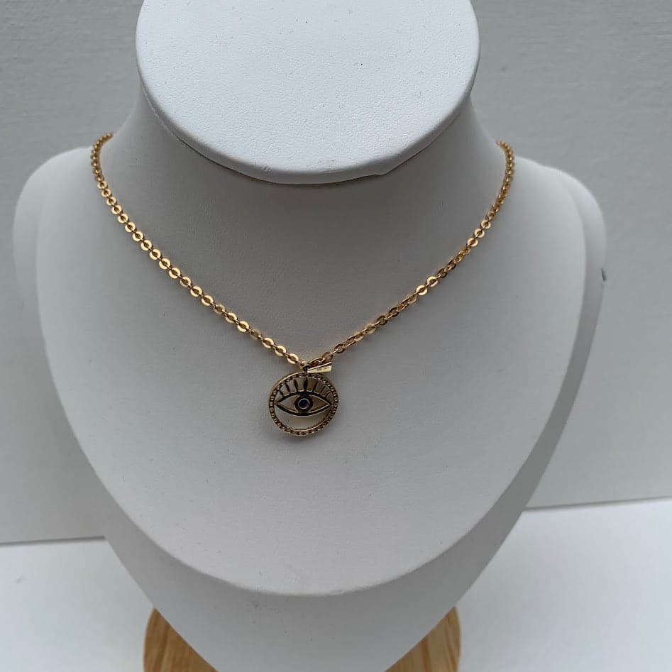 10K Gold Evil Eye Pendant | Blue CZ & CZ Halo | 1.26g - Thumbnail 2