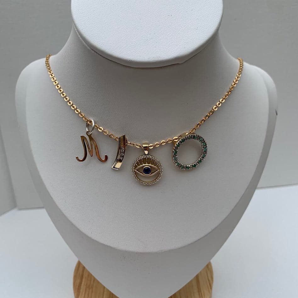 9K Gold Script Letter M Pendant with Sterling Silver Bail - Thumbnail 4
