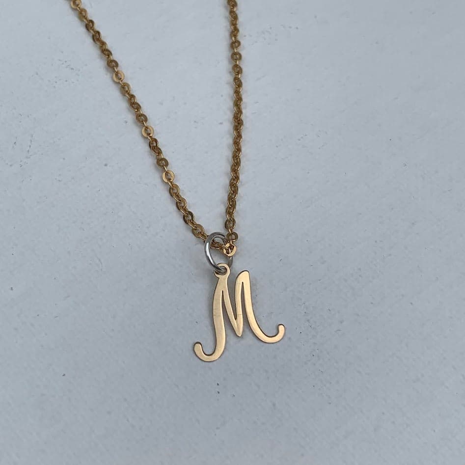 9K Gold Script Letter M Pendant with Sterling Silver Bail - Thumbnail 2