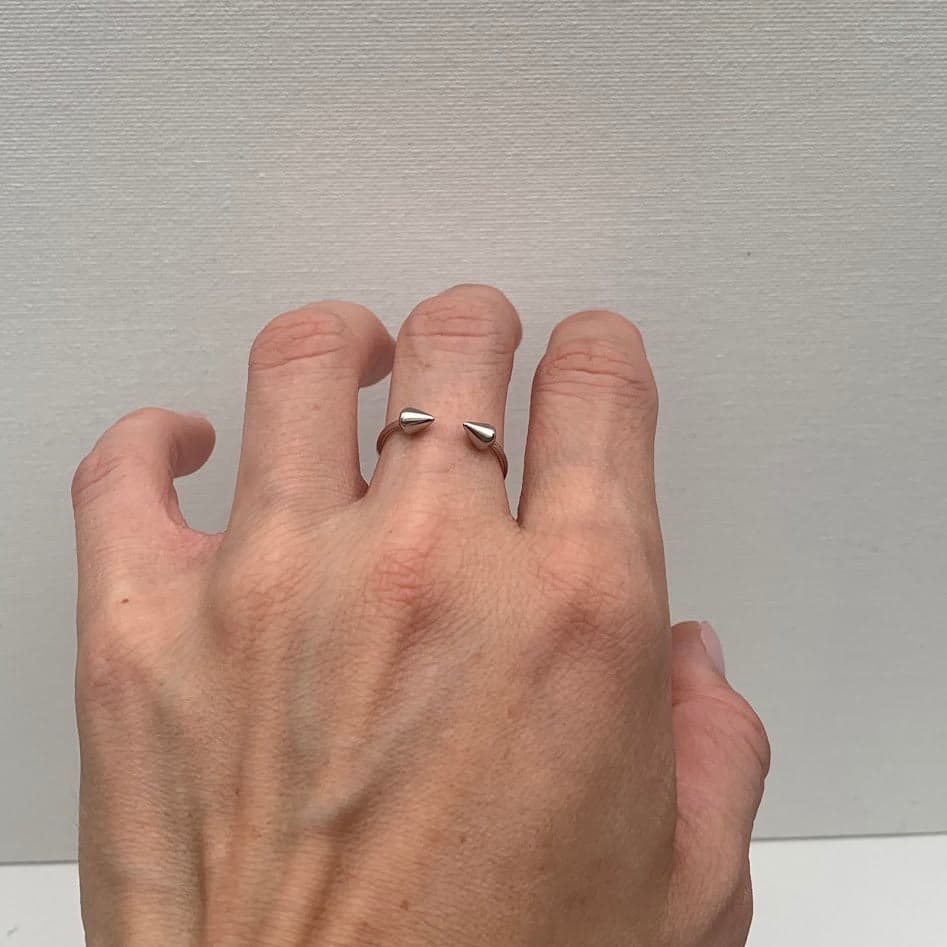 Sterling Silver Spike Open Ring | Minimalist Adjustable Ring - Thumbnail 3