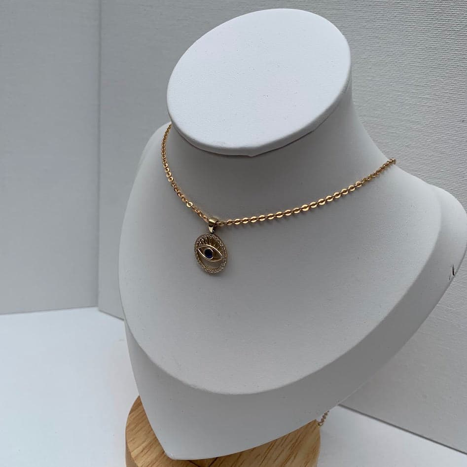 10K Gold Evil Eye Pendant | Blue CZ & CZ Halo | 1.26g - Thumbnail 3