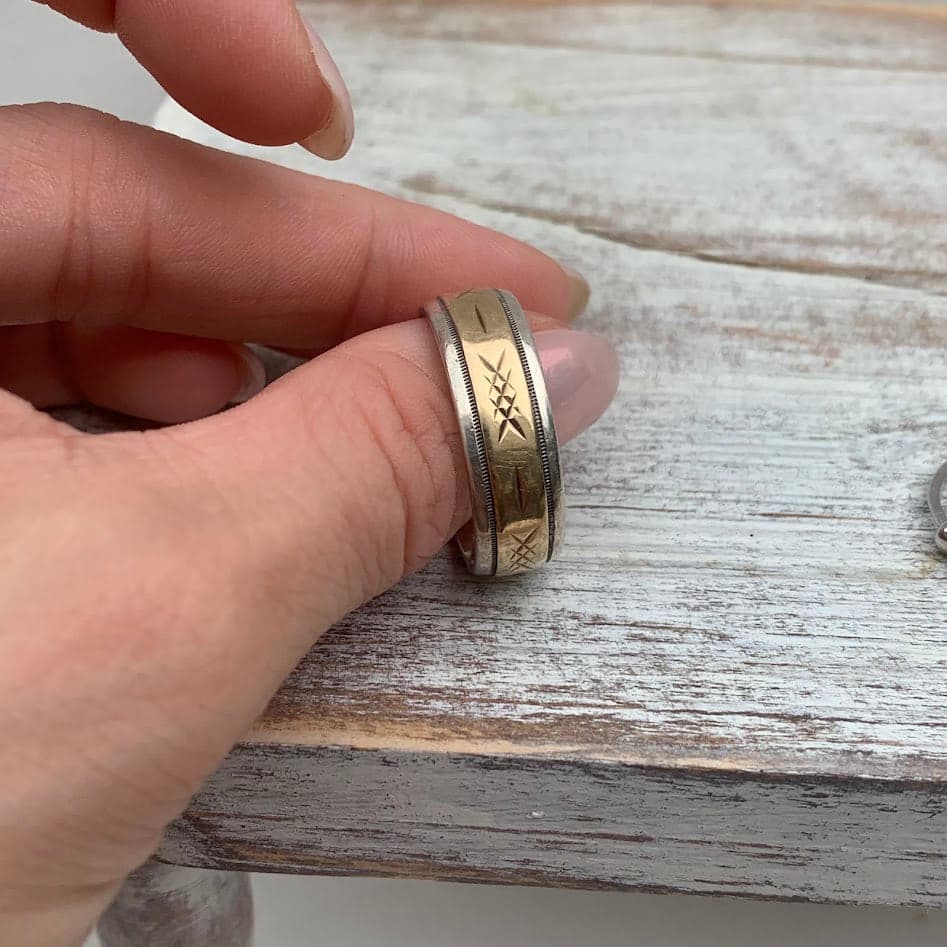 Vintage 10K Gold & Sterling Silver Band Ring | Size 12.75 | 10.75g - Thumbnail 3