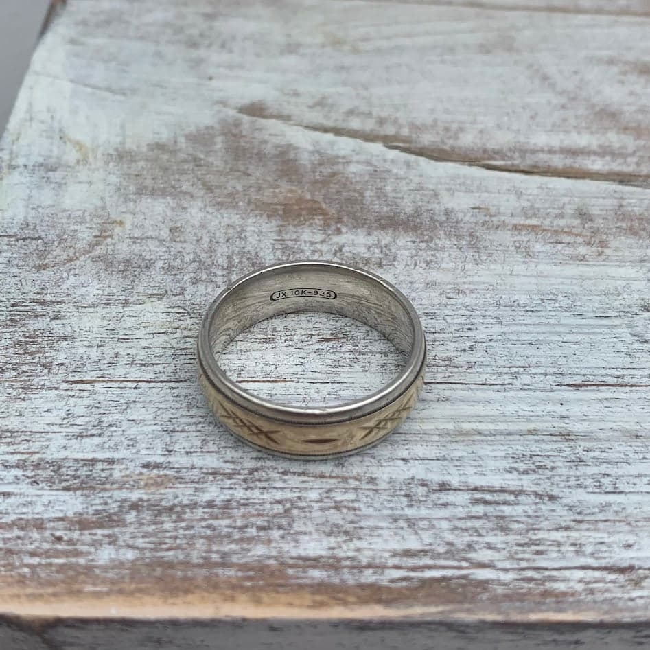Vintage 10K Gold & Sterling Silver Band Ring | Size 12.75 | 10.75g - Thumbnail 2