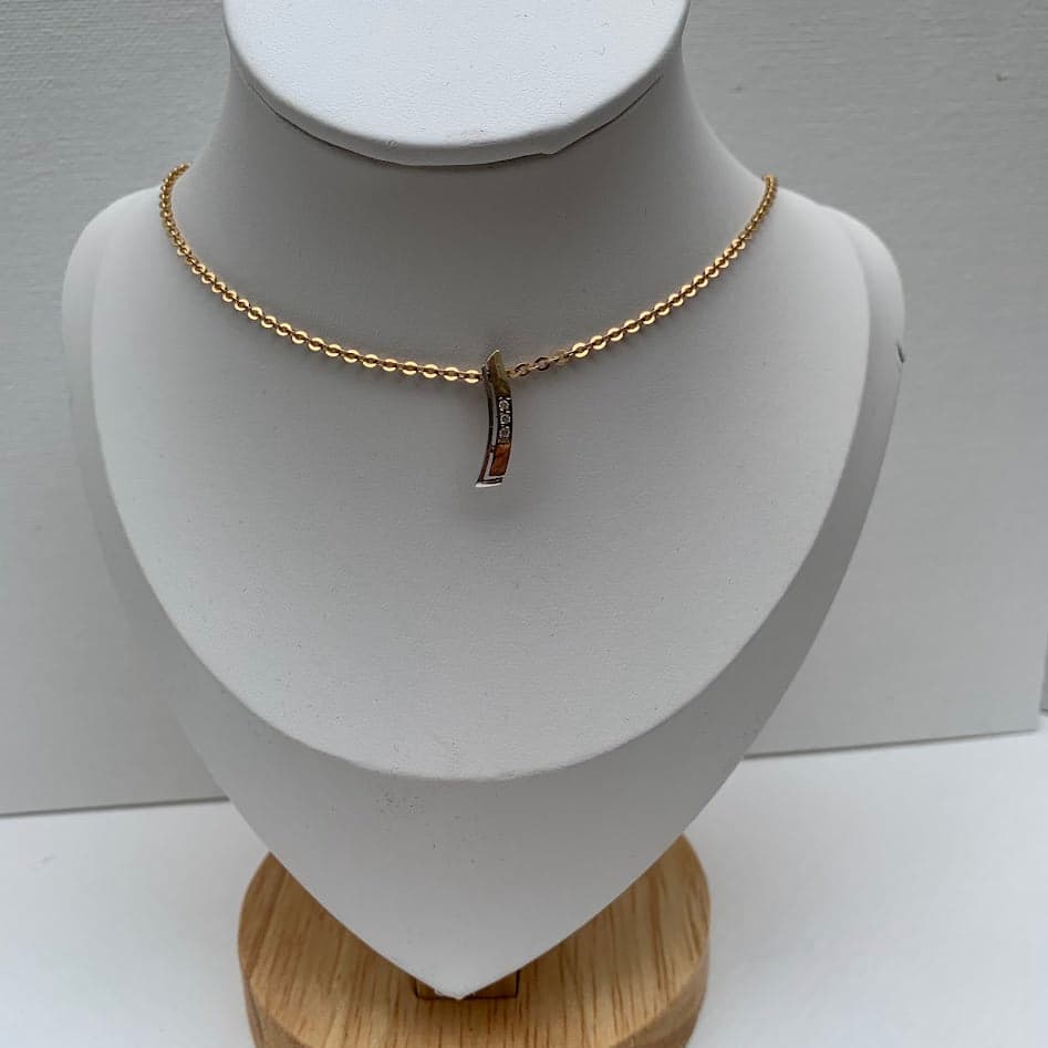 Vintage Solid 8k Gold Curved Pendant | Minimalist Bar Pendant | 333 European Gold - Thumbnail 4