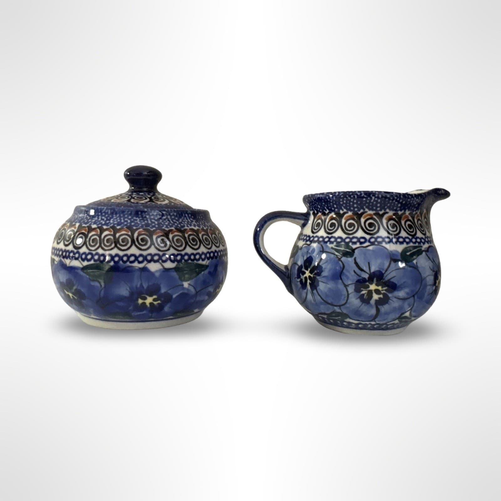 Handmade Polish Pottery Regal Bouquet Unikat Design Cream & Sugar Signed - Thumbnail 3