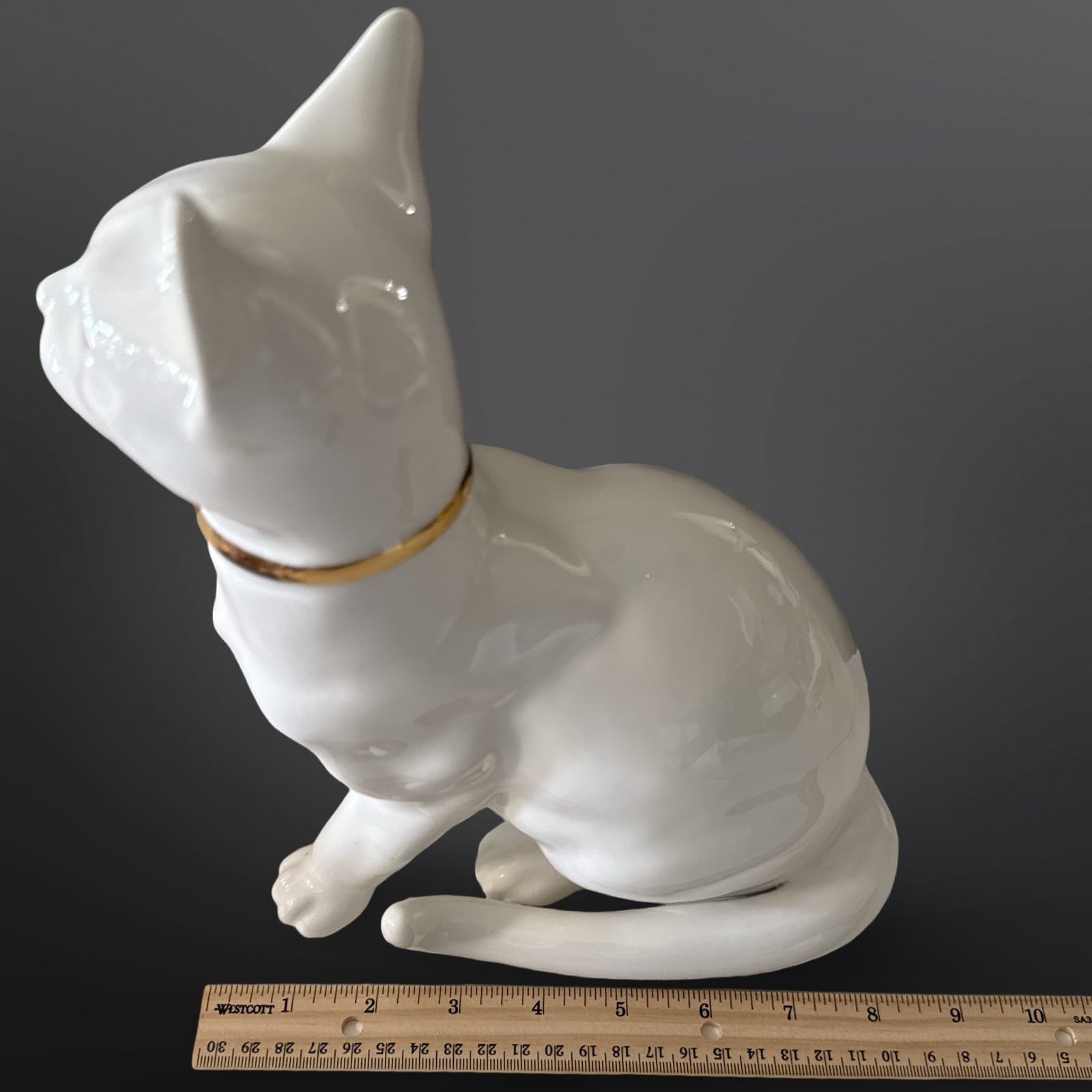 Vintage Lladro Hispania Daisa Porcelain Cat White with Gold 1984 10.25” H - Thumbnail 10