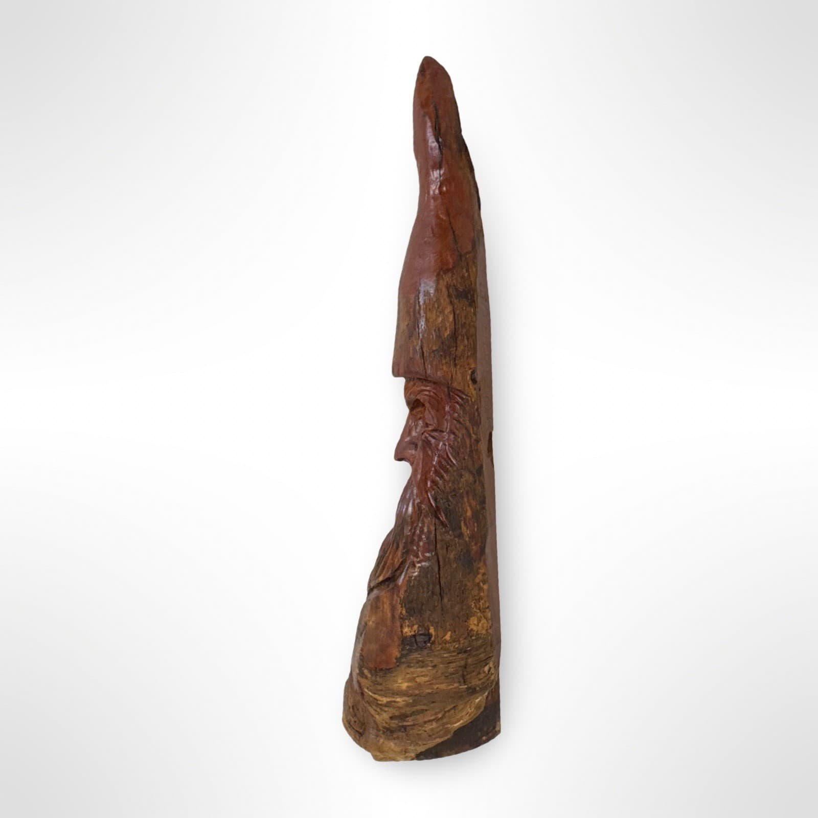 Hand Carved Wood Spirit Gnome Forest Man Face Wall Hanging Artist Signed - Thumbnail 4