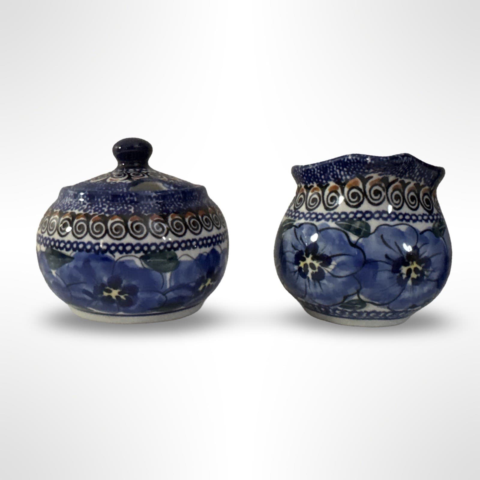 Handmade Polish Pottery Regal Bouquet Unikat Design Cream & Sugar Signed - Thumbnail 4