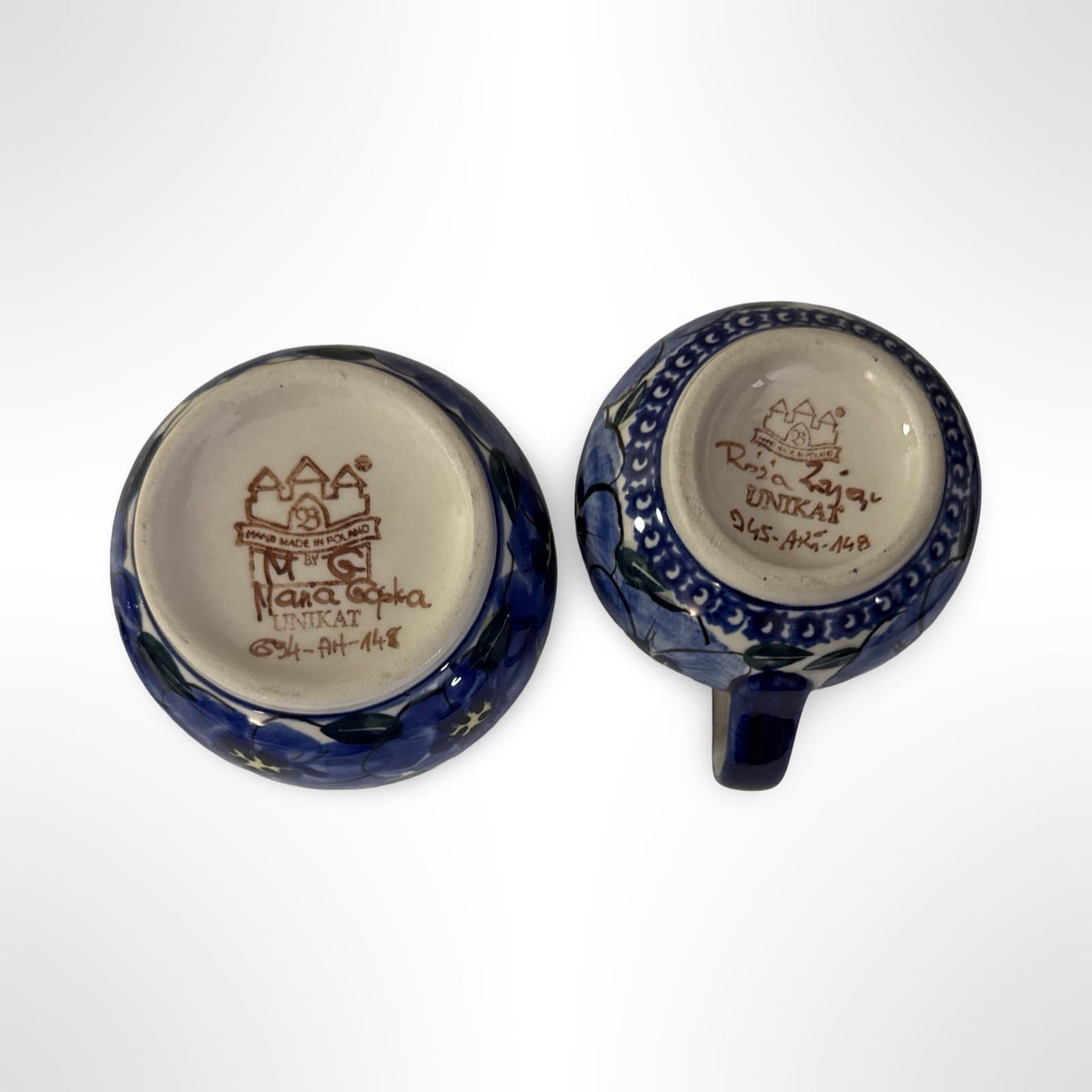 Handmade Polish Pottery Regal Bouquet Unikat Design Cream & Sugar Signed - Thumbnail 7