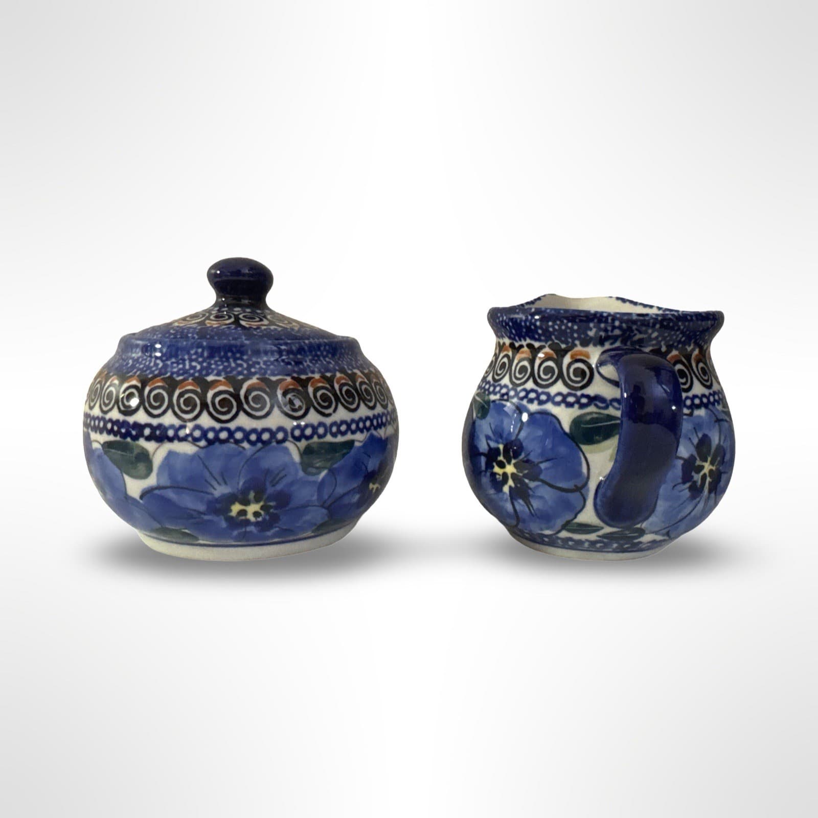 Handmade Polish Pottery Regal Bouquet Unikat Design Cream & Sugar Signed - Thumbnail 2