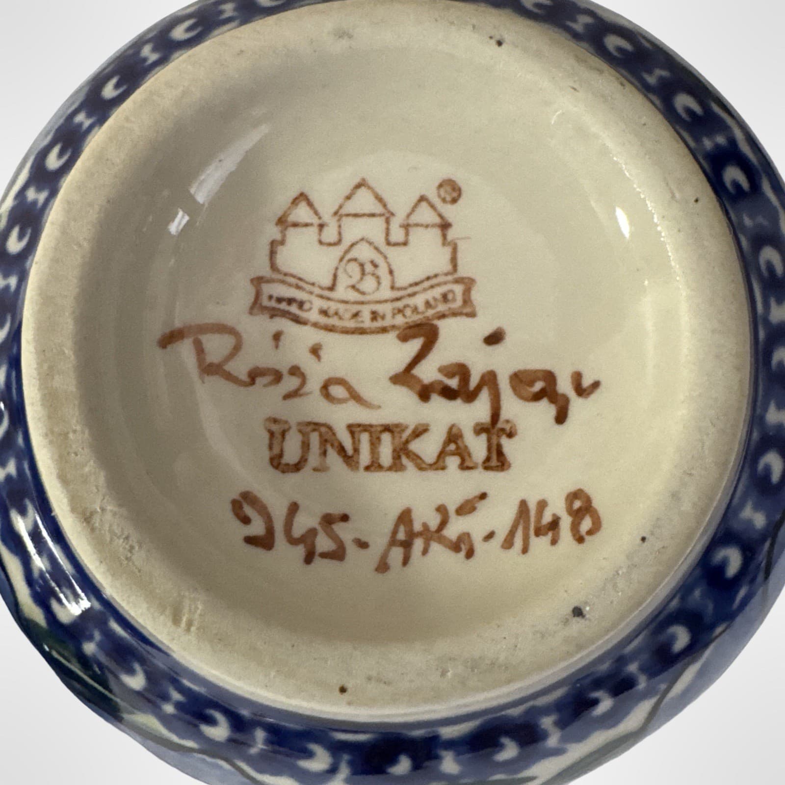 Handmade Polish Pottery Regal Bouquet Unikat Design Cream & Sugar Signed - Thumbnail 9