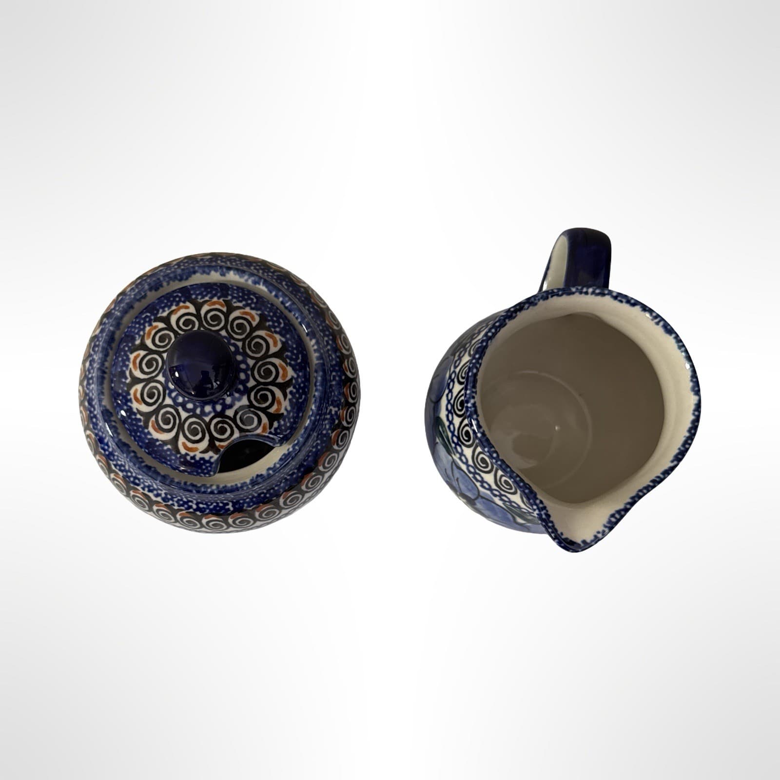 Handmade Polish Pottery Regal Bouquet Unikat Design Cream & Sugar Signed - Thumbnail 5