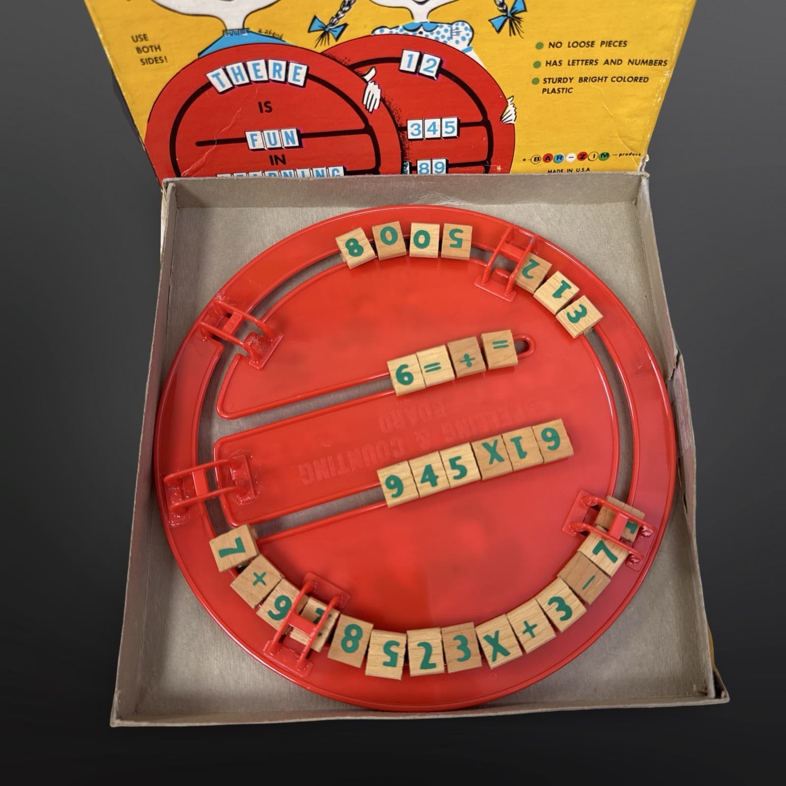 BAR-ZIM Spelling and Counting Board with Wooden Tiles Vintage Learning Toy Game - Thumbnail 2