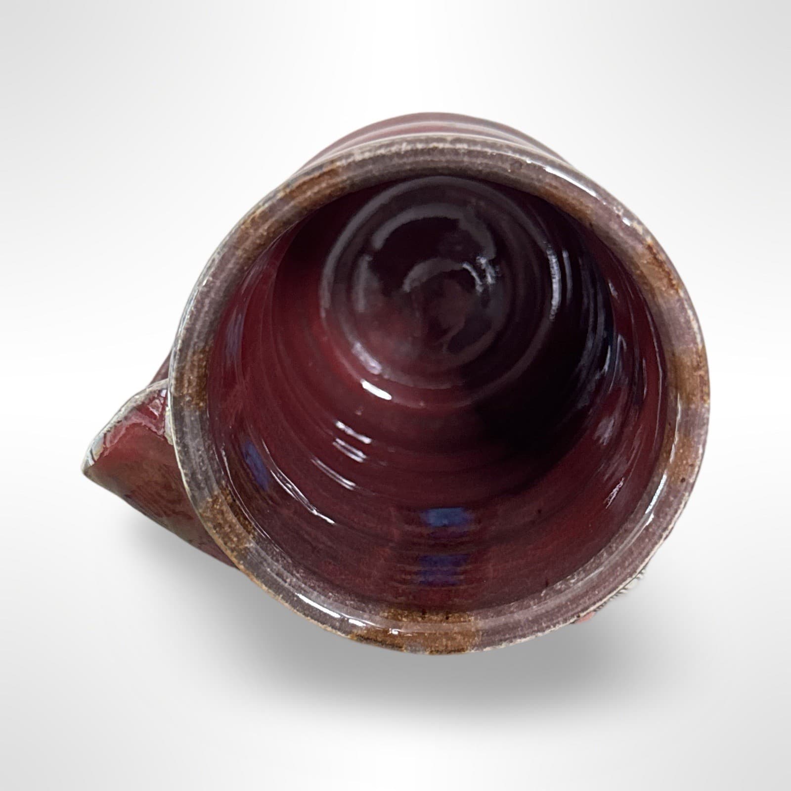 Hand Thrown Studio Art Pottery Drip Glaze Mug Hidden Handle Red Artist Signed - Thumbnail 5