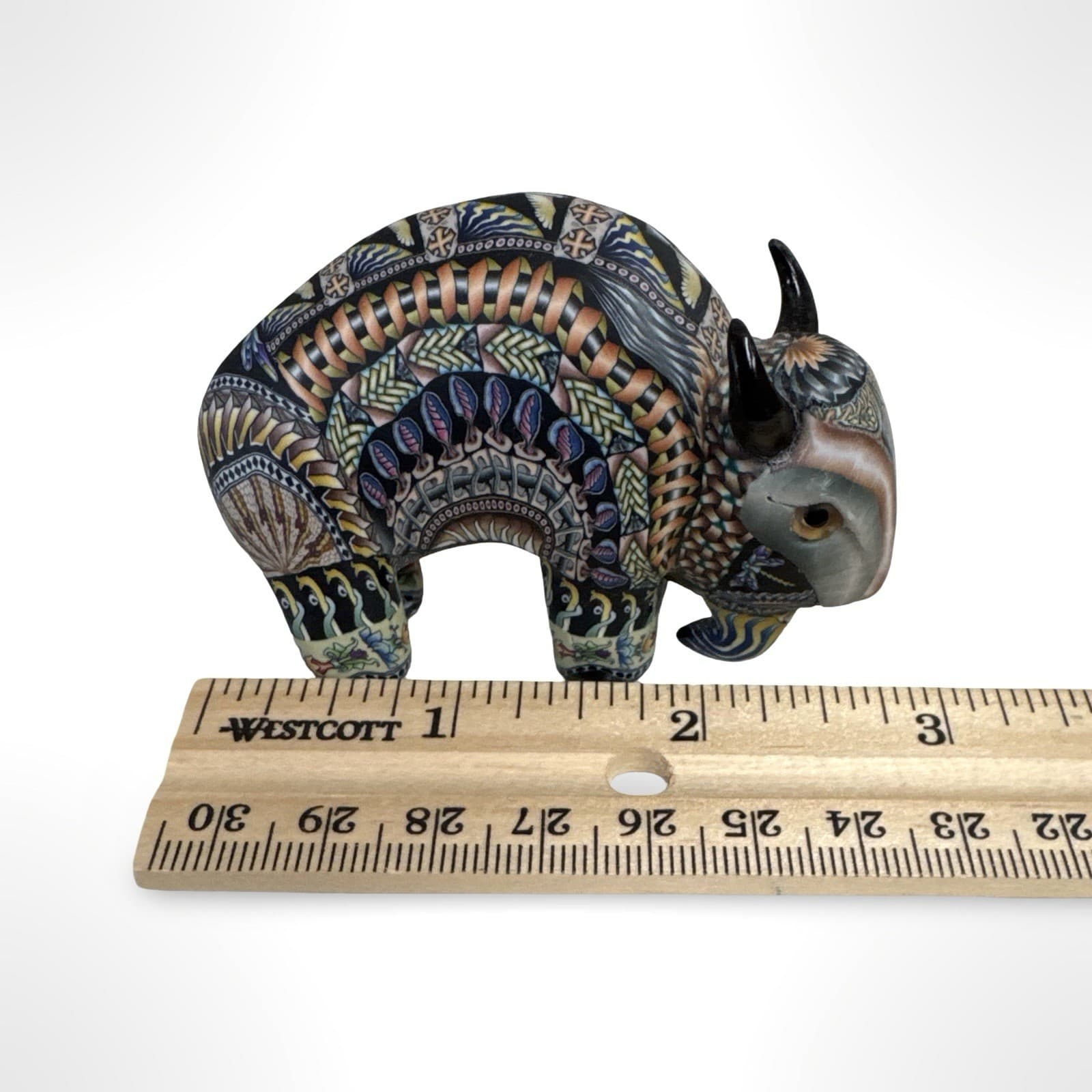 Jon Stuart Anderson Hand Made Polymer Clay 3" Bison, Face Cane Signed 2007 - Thumbnail 8